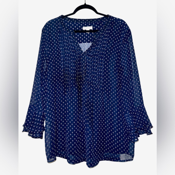 Charter Club Pintuck Top Intrepid Blue White💕 - Picture 2 of 6